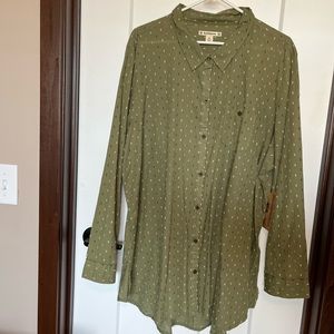 Ruff Hewn, button up Blouse in olive green, Size 3X NWT